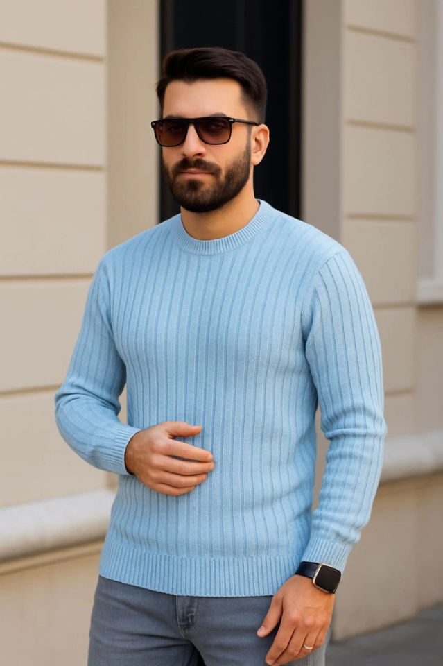 Erkek Fitilli Triko Kazak 3’lü Set – Bej, Bebek Mavisi, SiyahKalın Dokuma Pamuklu Regular Fit Bisiklet Yaka Uzun Kollu Kışlık Ve Baharlık Rahat Triko Kombini