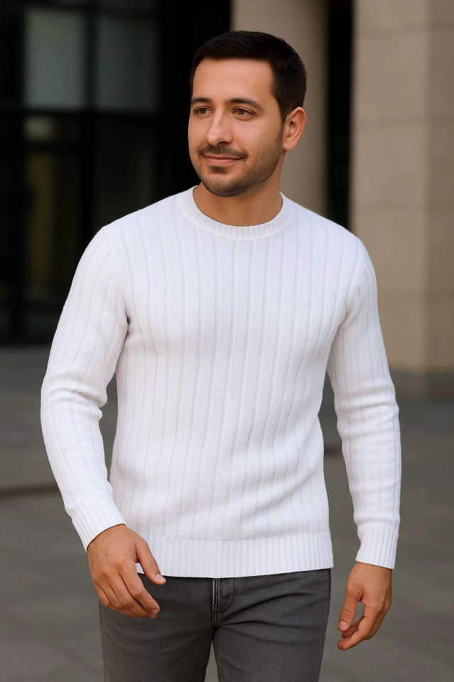 Erkek Fitilli Triko Kazak 4’lü Set – Beyaz, Bebek Mavisi, Gri, SiyahKalın Dokuma Pamuklu Regular Fit Bisiklet Yaka Uzun Kollu Kışlık Ve Baharlık Rahat Triko Kombini