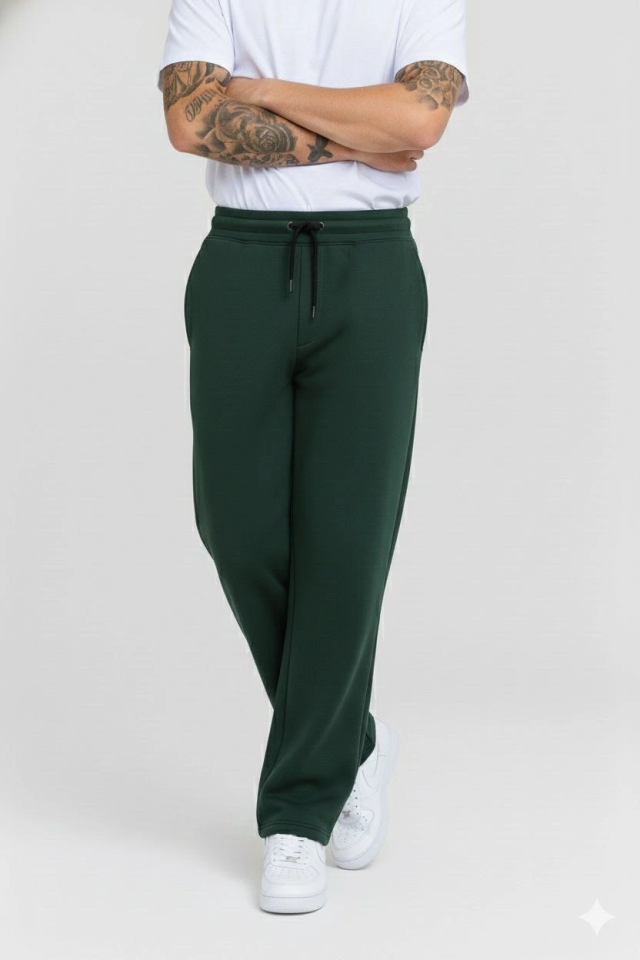 Erkek Üç Iplik Kışlık Pamuklu Ovarsize Bağcıklı Düz Paça Cepli Eşofman Altı Spor Rahat Model - Haki