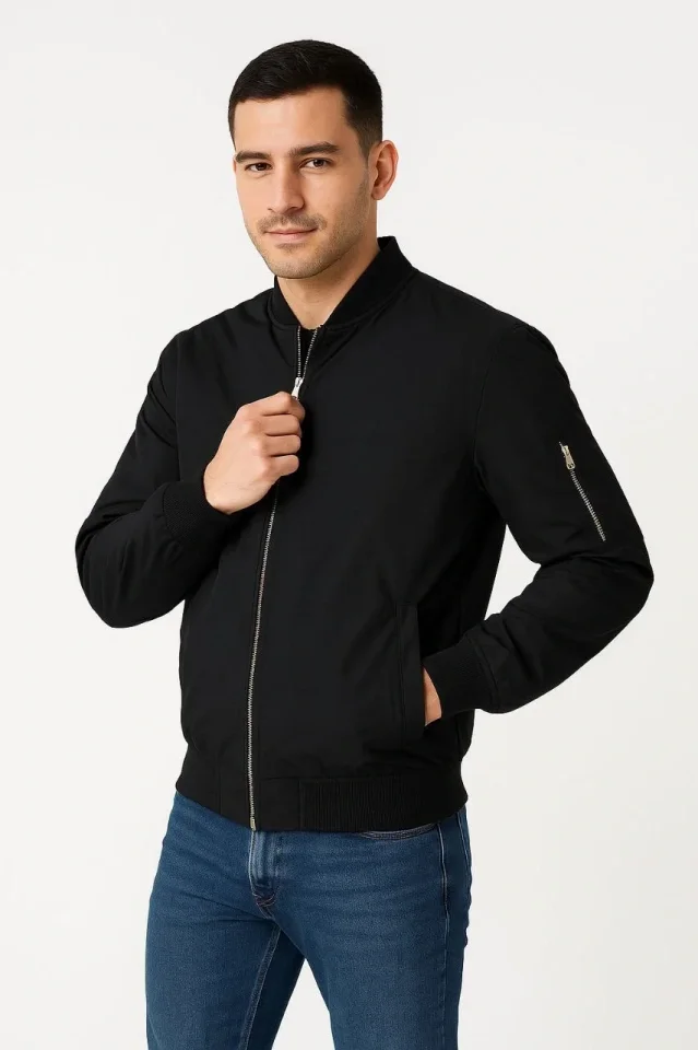 Arka Bomber Ceket - Siyah