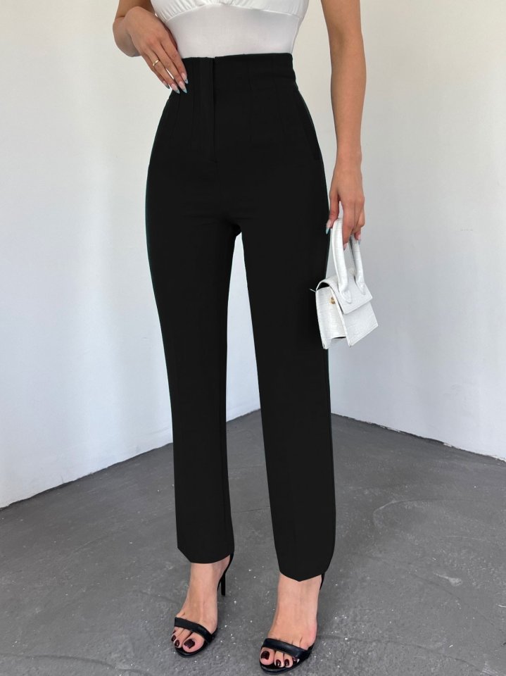 Zra Pleated Carrot Pants -Black
