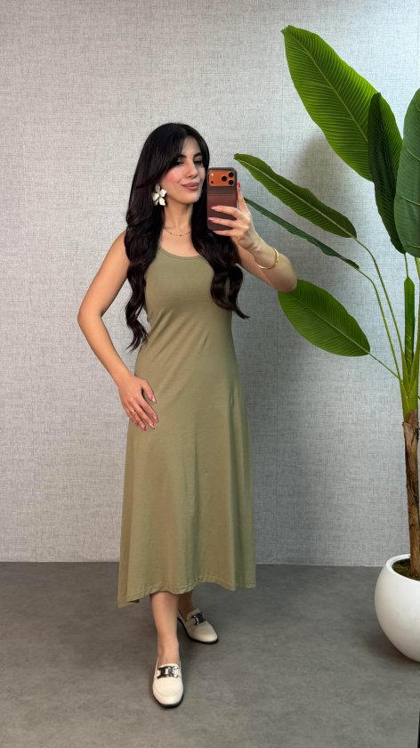 Kadın Askılı Yuvarlak Yaka Süprem Kumaş Elbise