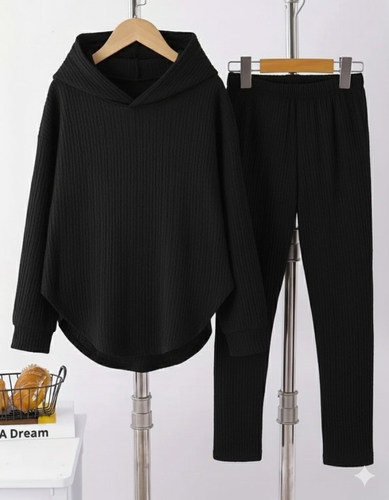 Kadın Uzun Kollu Kapşonlu Meloni Bluz Ve Pantolon Ikili Takım