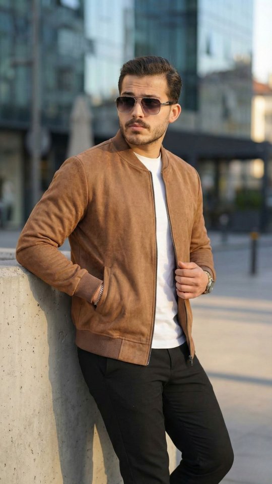 Erkek Scuba Süet Kumaş Bomber Hırka