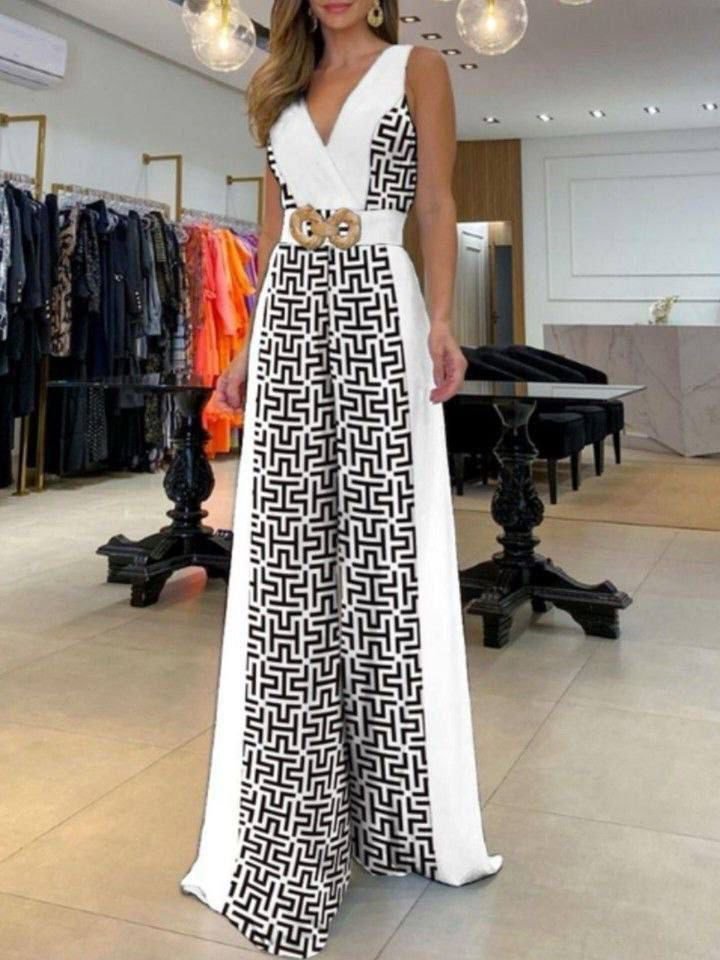 Kadın Göğüs Dekolteli Toka Detay Dijital Baskılı Tulum