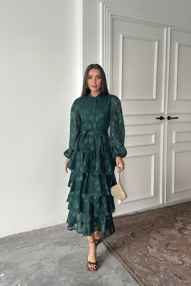Zümrüt Valonlu Striped Floor Coat Dress