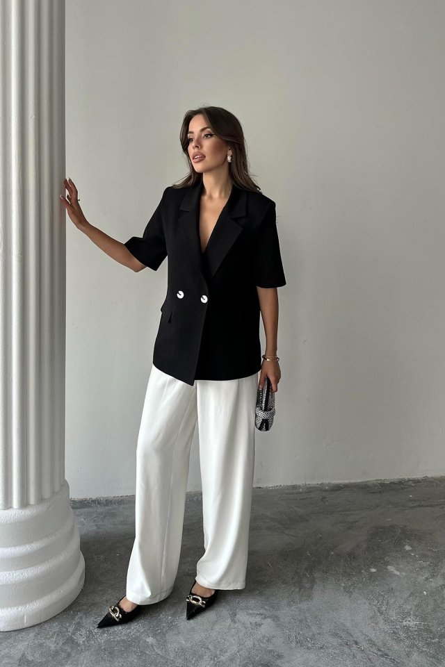 Black Short Sleeves Blazer Jacket