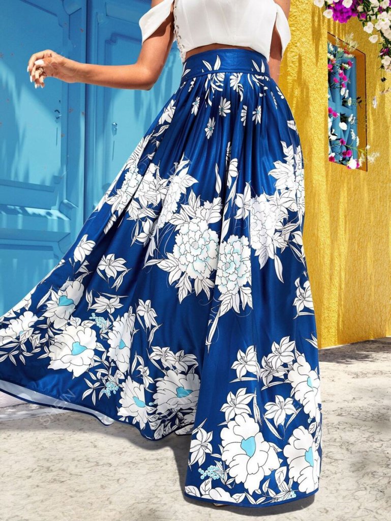 Women Flower Printed Maxi Boy Sublimation Skirt