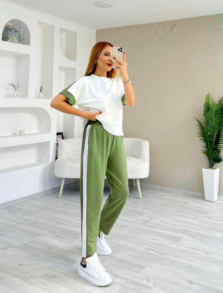 Kadın Dokulu Kumaş Yanı Şeritli Takım