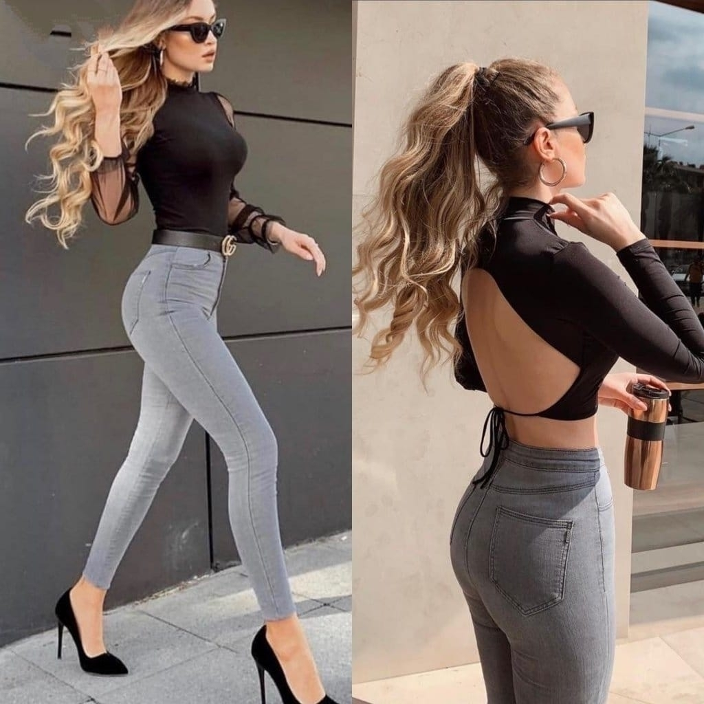 Likralı High Waist Jean Pants