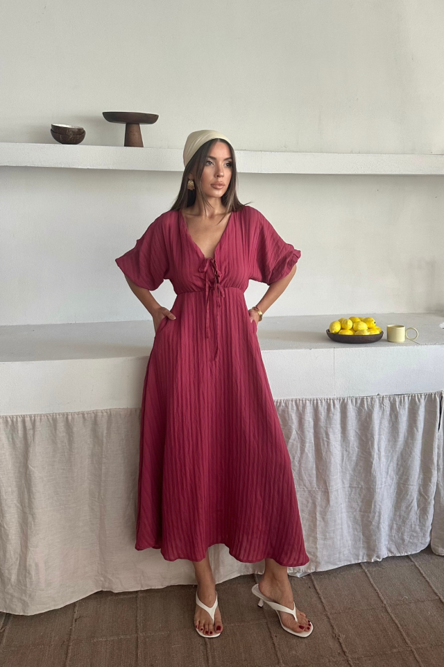 V Yaka Dökümlü Elbi̇se - Pembe V Yaka Dökümlü Elbi̇se - Pembe