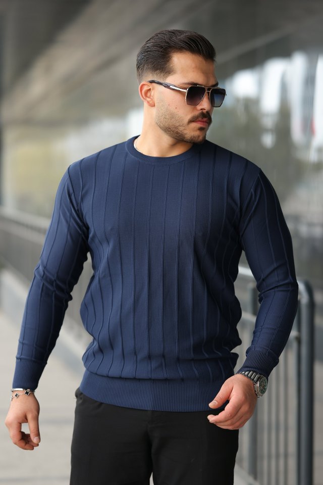 Erkek Bisiklet Yaka Çizgi Kabartmalı Uzun Kollu Triko Erkek Bisiklet Yaka Çizgi Kabartmalı Uzun Kollu Triko