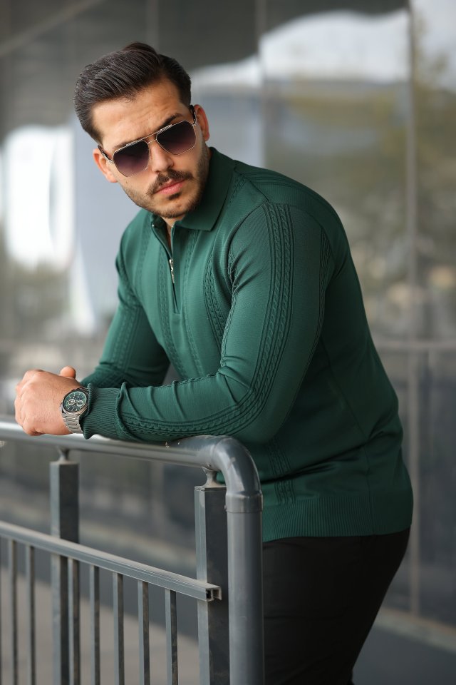 Erkek Örgü Desen Fermuar Yaka Uzun Kollu Triko Erkek Örgü Desen Fermuar Yaka Uzun Kollu Triko