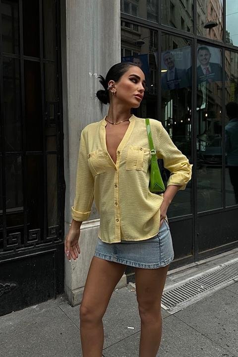 Poulina Flamlı Keten Gömlek 3257-08