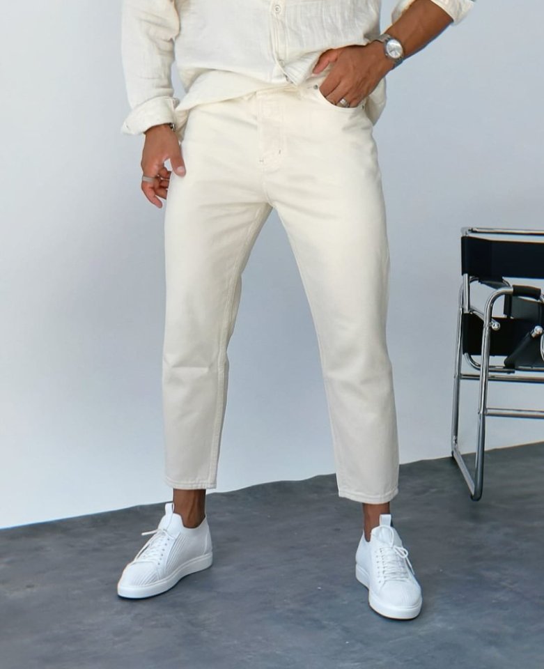 Erkek Krem Renk Mom Jean