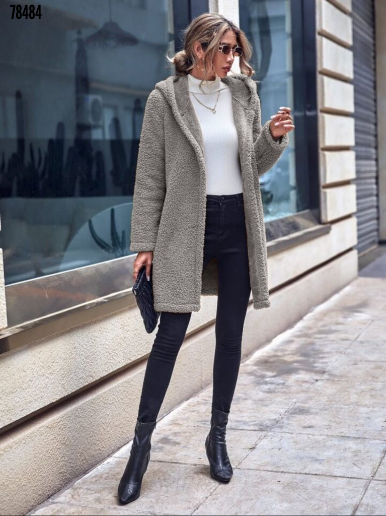 Kadın Çift Düğmeli Kapşonlu Peluş Hırka | Moda Yakamoz