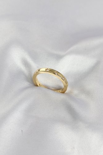 Pirinç Gold Renk Yıldız Detaylı Alyans Model Kadın Yüzük