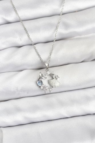 316L Çelik Zincir Gümüş Renk Deniz Tema Model Zirkon Taşlı Kadın Kolye