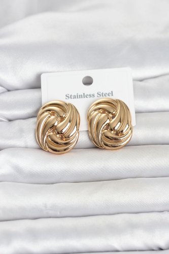 316L Çelik Gold Renk Motif Desen Model Kadın Küpe