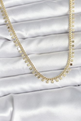 Pirinç Gold Renk Sıralı Yıldız Kadın Kolye