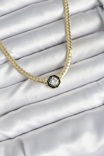 Pirinç Gold Renk Zirkon Taşlı Kadın Kolye