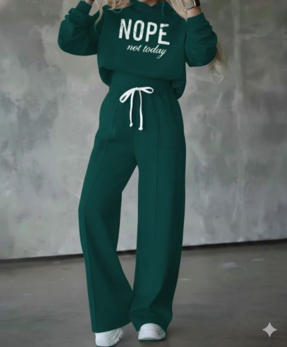 Kadın uzun kollu Nope baskılı beli ribanalı ikili takım