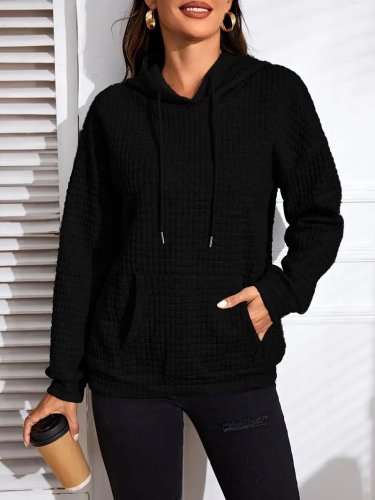 Kadın uzun kollu kapşonlu bağcıklı cepli capitone sweatshirt