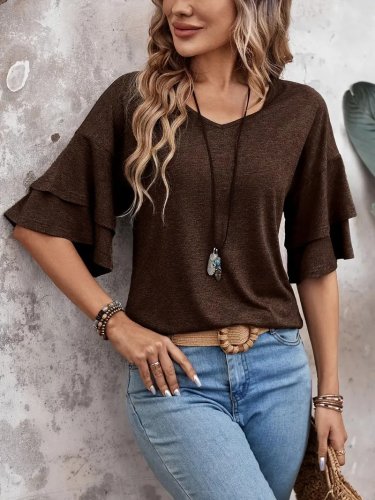 Kadın kısa kollu v yakalı viskon bluz