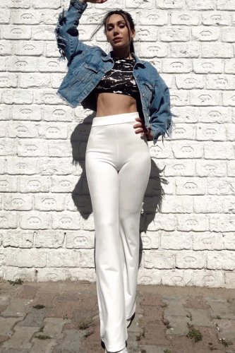 Kadın yüksek bel krep kumaş bol paça pantolon