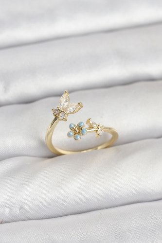 Pirinç Gold Renk Kelebek Model Kadın Yüzük