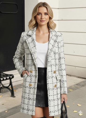 Kadın uzun kollu yakalı önden düğmeli dokuma ceket