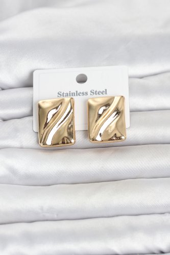 316L Çelik Gold Renk Plaka Model Kadın Küpe