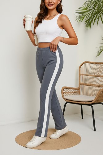 Kadın yüksek bel yan şerit detaylı yırtmaçlı viskon iki iplik pantolon