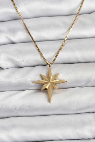 316L Çelik Zincir Gold Renk Kutup Yıldızı Model 60 cm Zincir Kadın Kolye