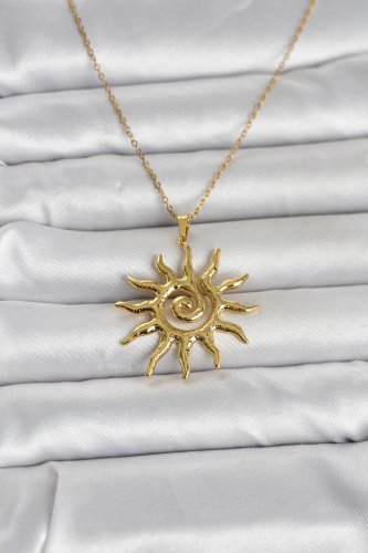 316L Çelik Gold Renk Bohem Güneş Model Kadın Kolye