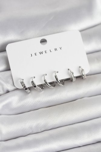 Gümüş Renk Pirinç 3 Çift Kadın Küpe Seti