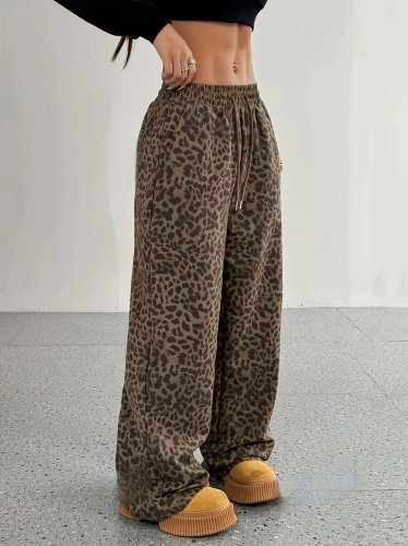 Kadın yüksek bel lastikli bağcıklı geniş kesim iki iplik pantolon