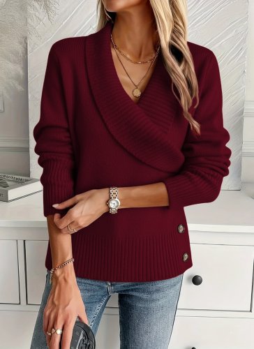 Kadın uzun kollu yakalı yandan düğmeli triko bluz