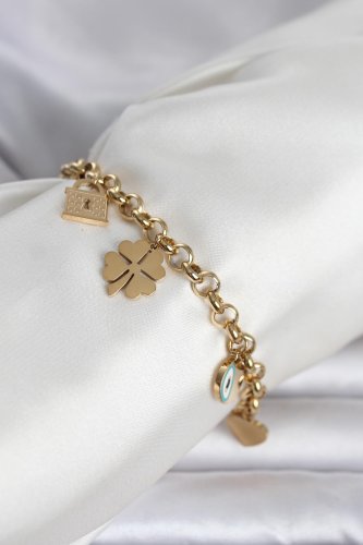 316L Çelik Gold Renk Charmlı Kadın Bileklik