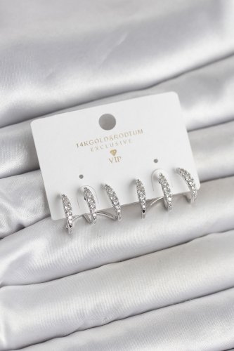 Gümüş Renk Pirinç Zirkon Taşlı Kadın Küpe