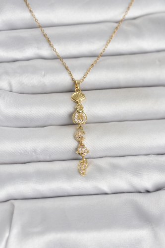 316L Çelik Gold Renk Deniz Temalı Y Model Zirkon Taşlı Kadın Kolye