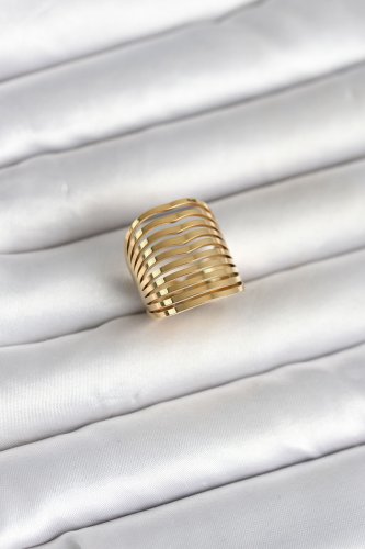 316L Çelik Gold Renk Plaka Model Kadın Yüzük
