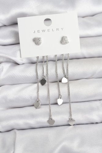 Kalp Model Gümüş Renk Pirinç Sallantılı Kadın Küpe