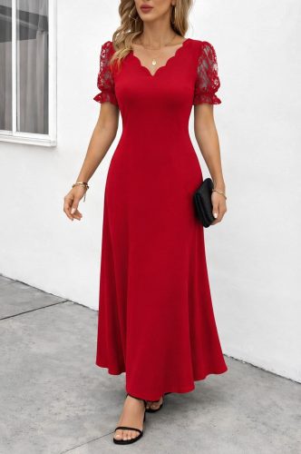 Kadın kısa kollu v yakalı uzun janjan elbise