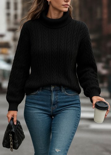 Uzun kollu yarı balıkçı yaka triko bluz