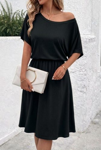 Kadın kısa kollu omuzdan açık kiloş midi viskon elbise