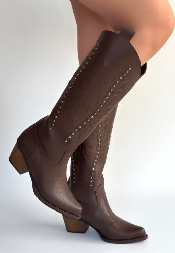 Meof Acı Kahve Cilt Topuklu Çizme