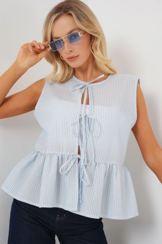 Önü Bağlamalı Bluz 961 - Mavi