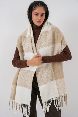 Yumuşak Dokulu Kalın Şal Atkı 15951 - Vizon