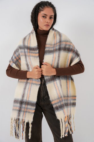 Yumuşak Dokulu Kalın Şal Atkı 15951 - C Bej